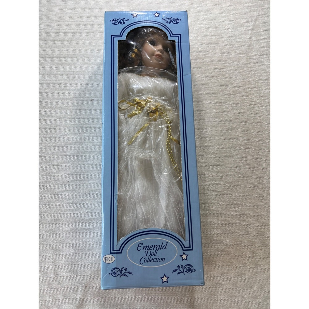 Emerald Doll Collection RICH Genuine Hand Painted Porcelain Doll White Gold Gown